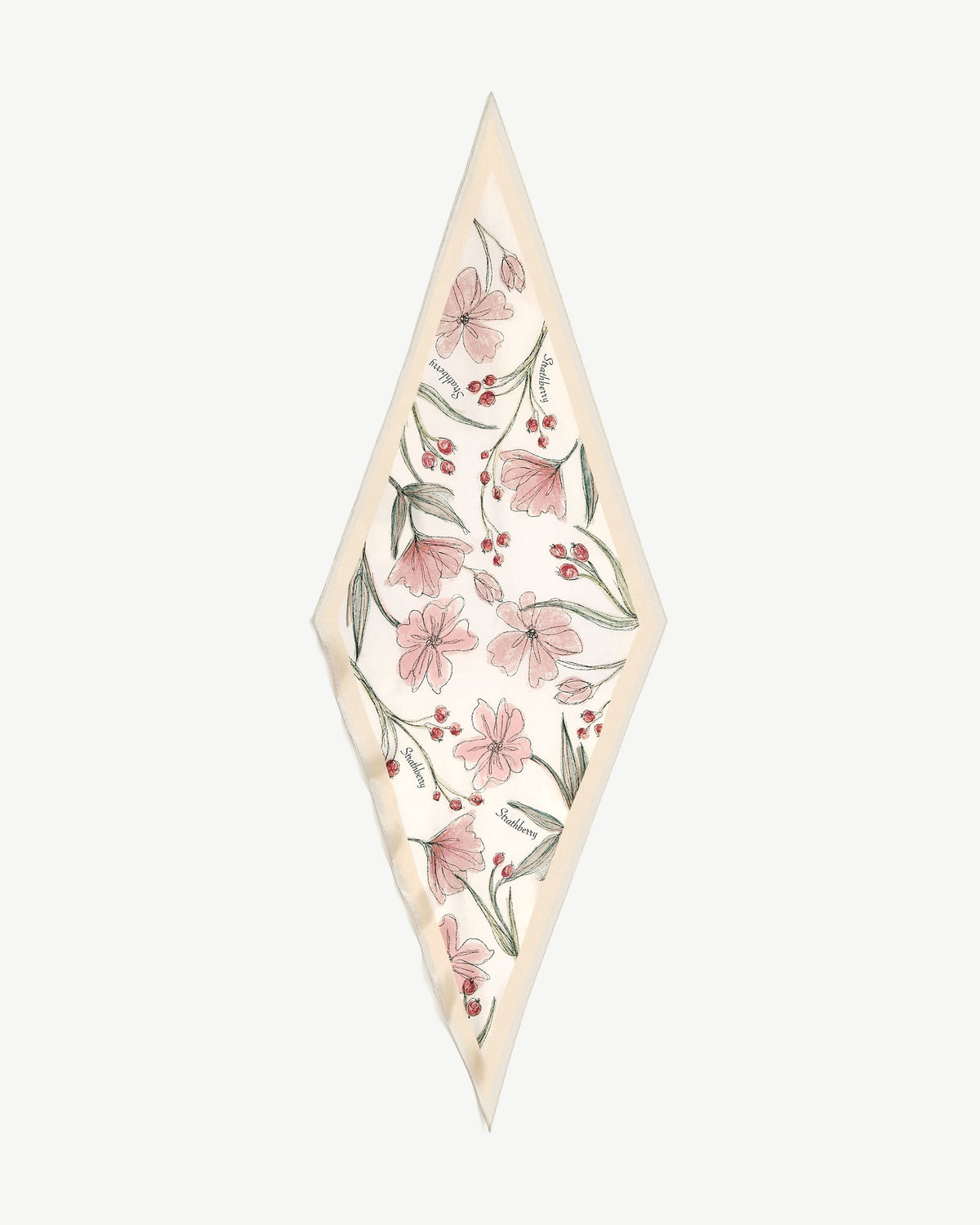 Silk Diamond Scarf - Butter Yellow Berry Flower