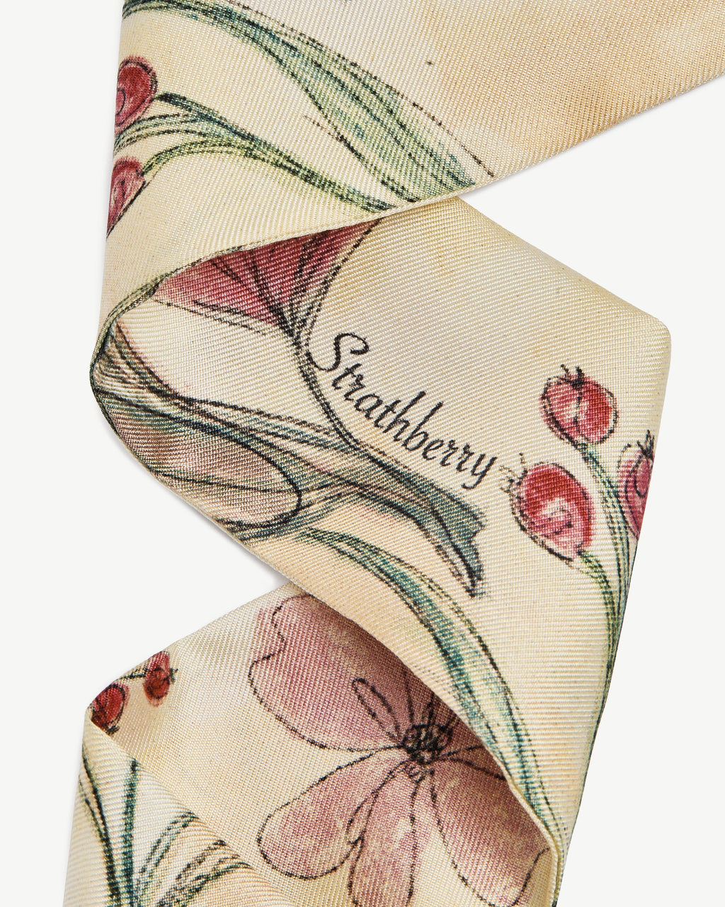 Silk Skinny Scarf - Butter Yellow Berry Flower