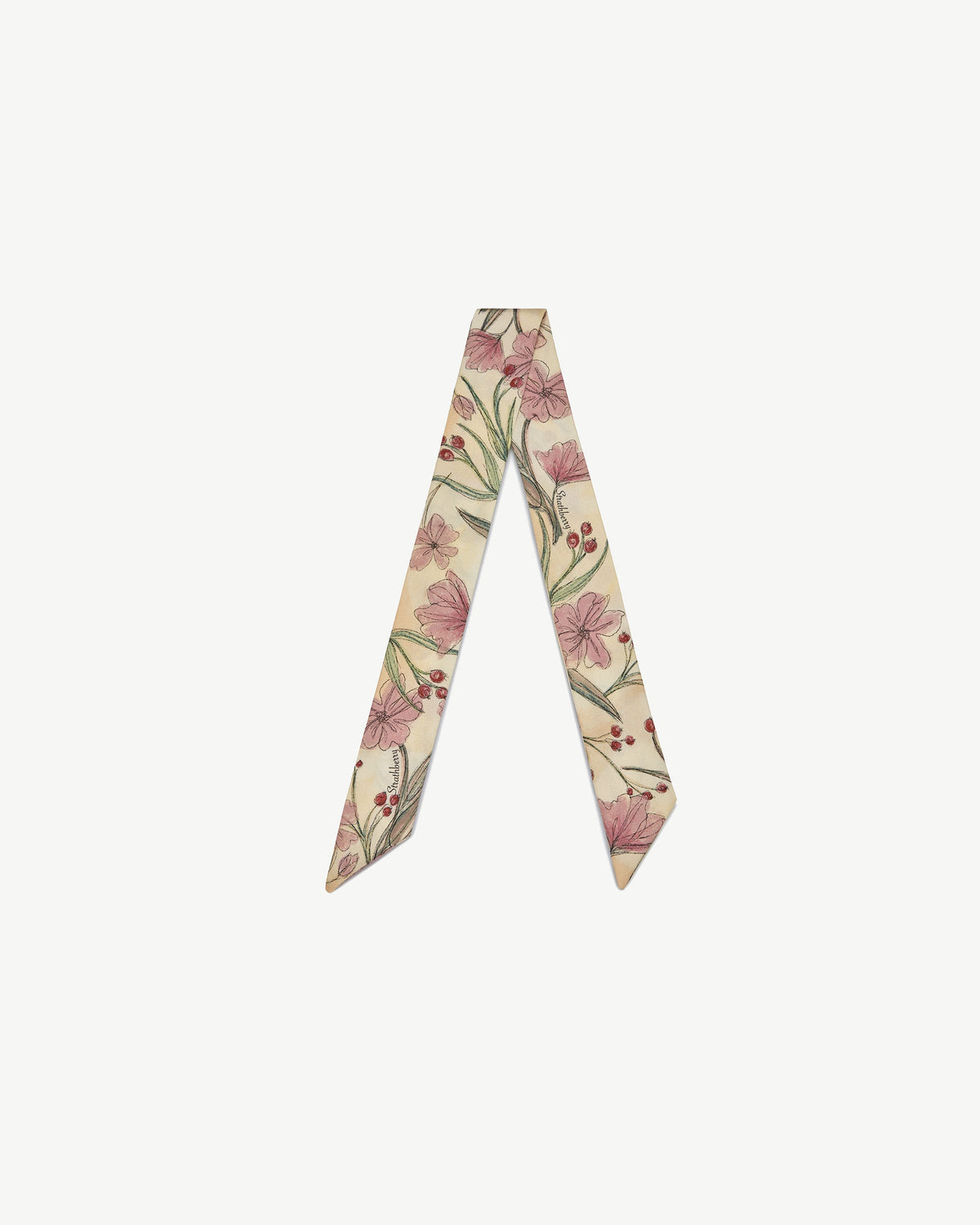 Silk Skinny Scarf - Butter Yellow Berry Flower