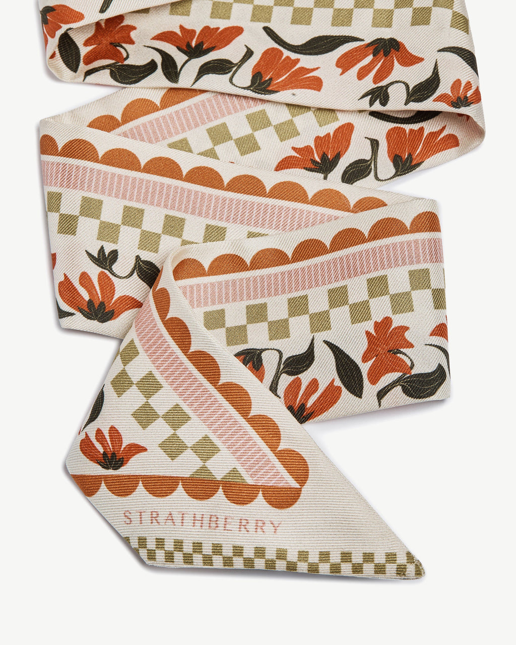 Silk Skinny Scarf - Vanilla/Red Gingham Stripe