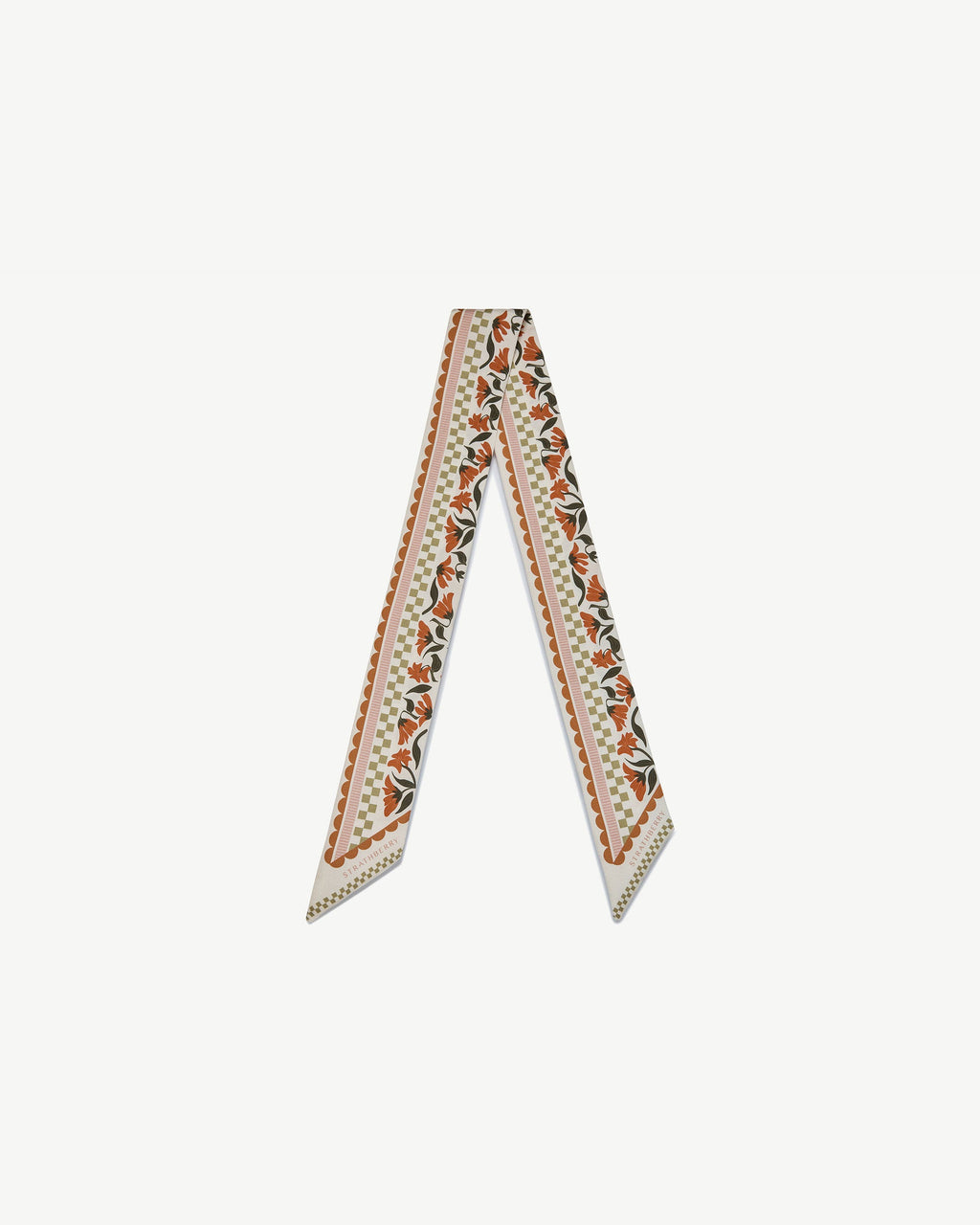 Silk Skinny Scarf - Vanilla/Red Gingham Stripe