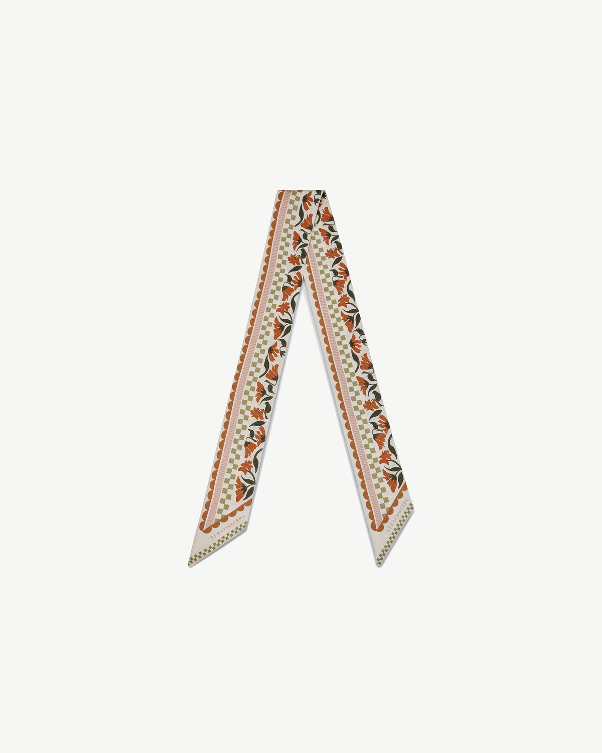 Silk Skinny Scarf - Vanilla/Red Gingham Stripe