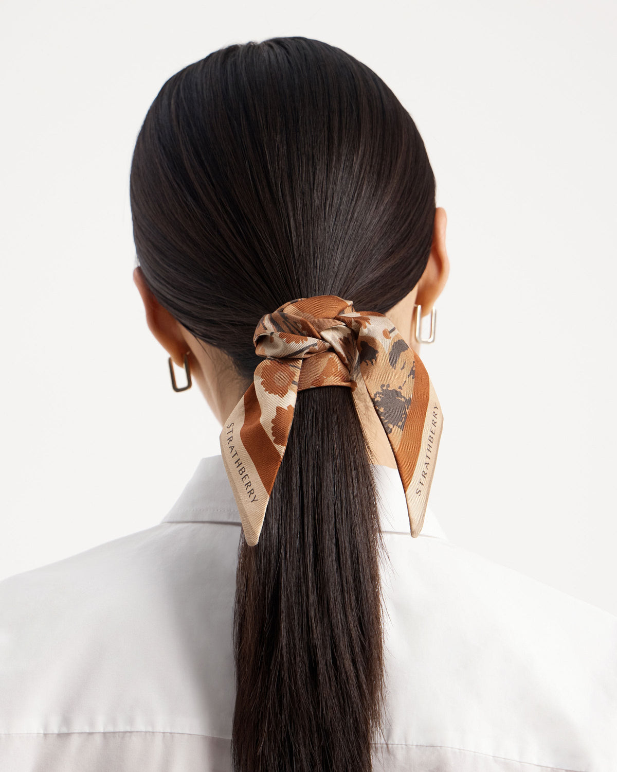 Silk Skinny Scarf - Caramel/Tan Block Floral
