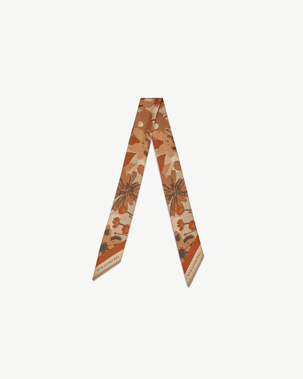 Silk Skinny Scarf - Caramel/Tan Block Floral