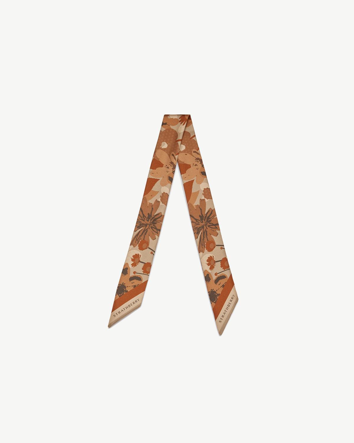 Silk Skinny Scarf - Caramel/Tan Block Floral