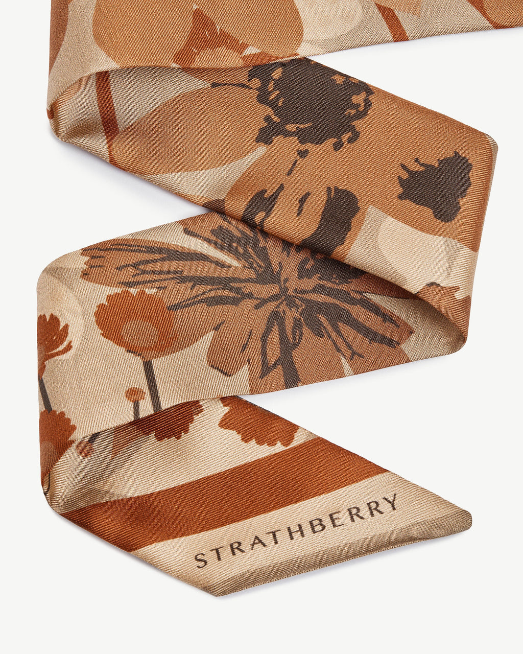 Silk Skinny Scarf - Caramel/Tan Block Floral