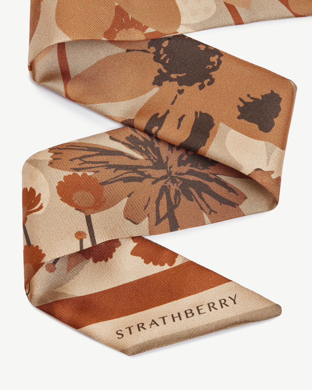Silk Skinny Scarf - Caramel/Tan Block Floral