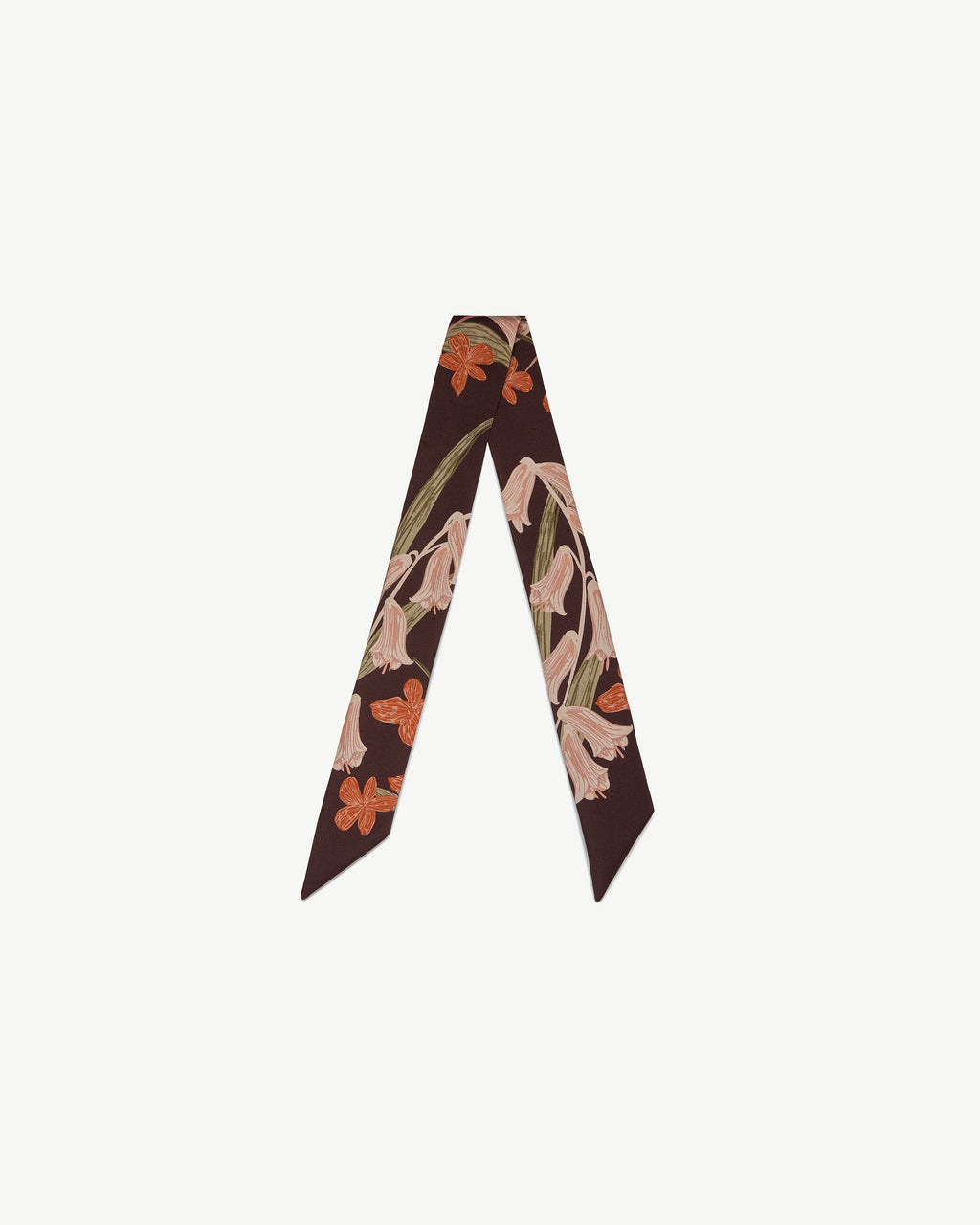 Silk Skinny Scarf - Burgundy/Pink Bluebell Floral