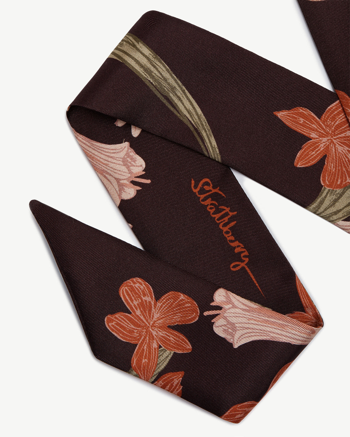 Silk Skinny Scarf - Burgundy/Pink Bluebell Floral