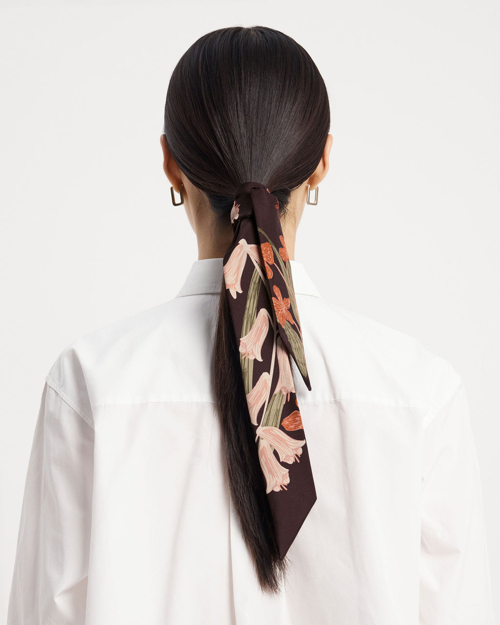 Silk Skinny Scarf - Burgundy/Pink Bluebell Floral