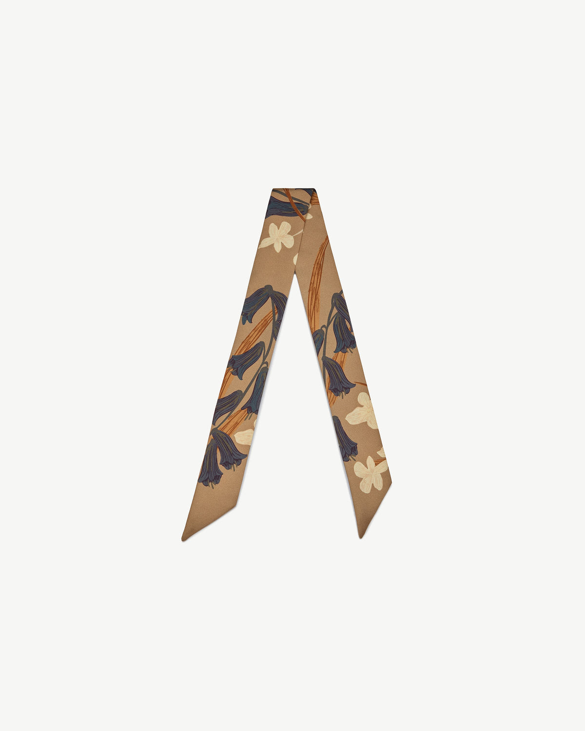 Silk Skinny Scarf - Cognac/Butter Bluebell Floral