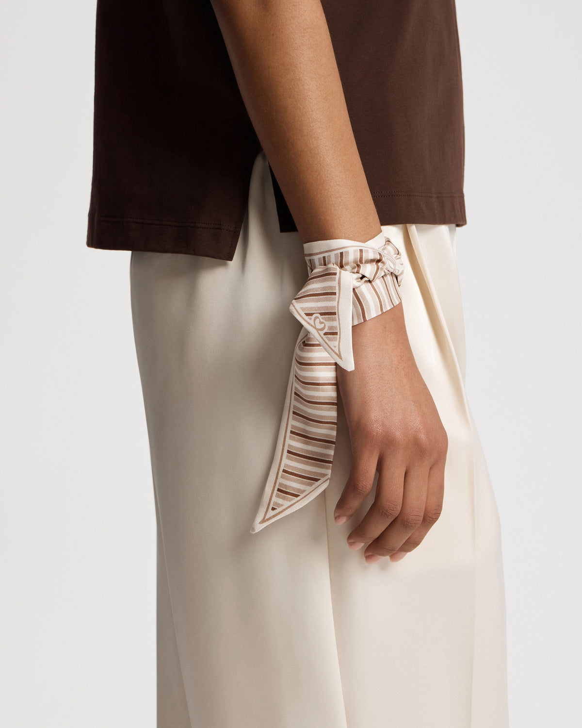 Silk Skinny Scarf - Caramel/Sand Stripes