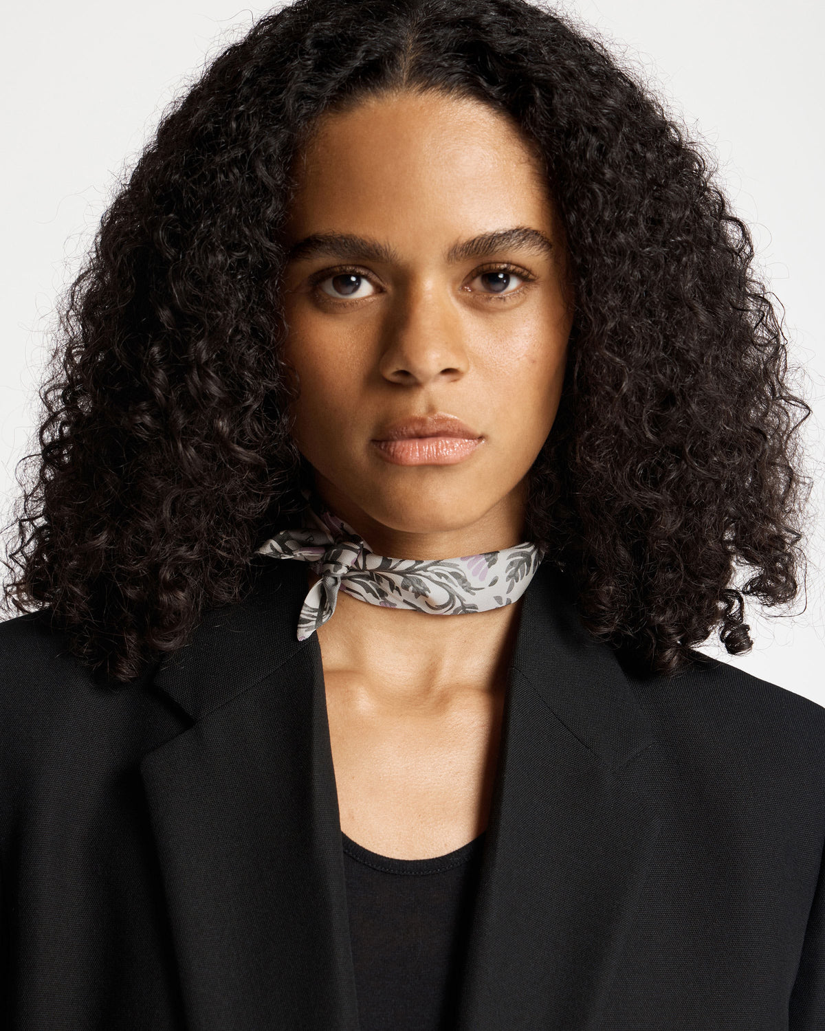 Silk Skinny Scarf - Vanilla/Green Thistle Print