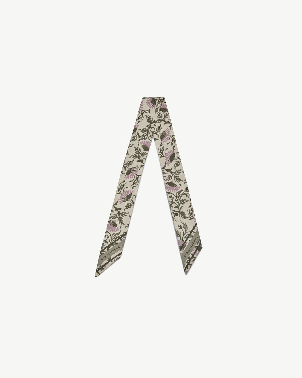 Silk Skinny Scarf - Vanilla/Green Thistle Print