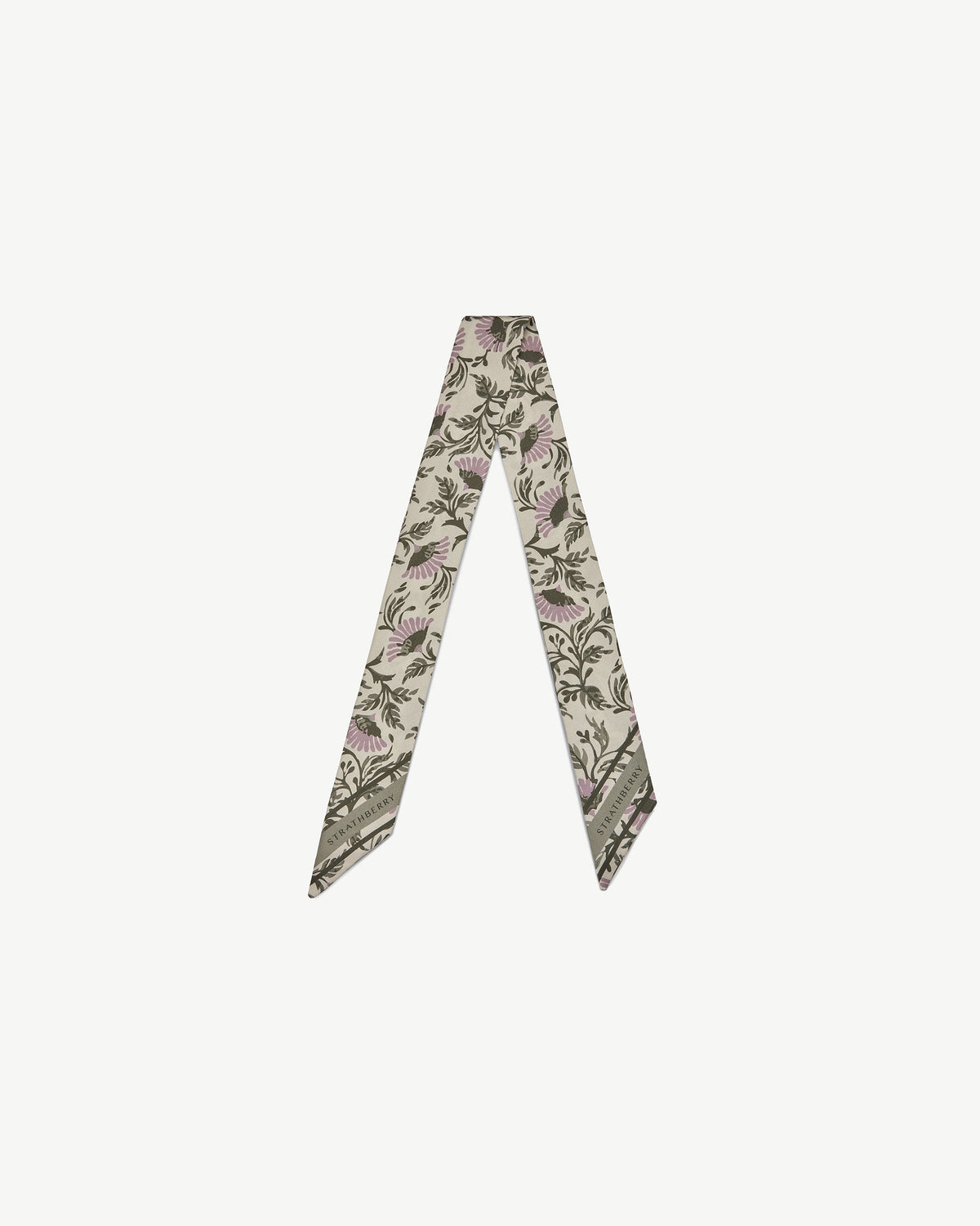 Silk Skinny Scarf - Vanilla/Green Thistle Print