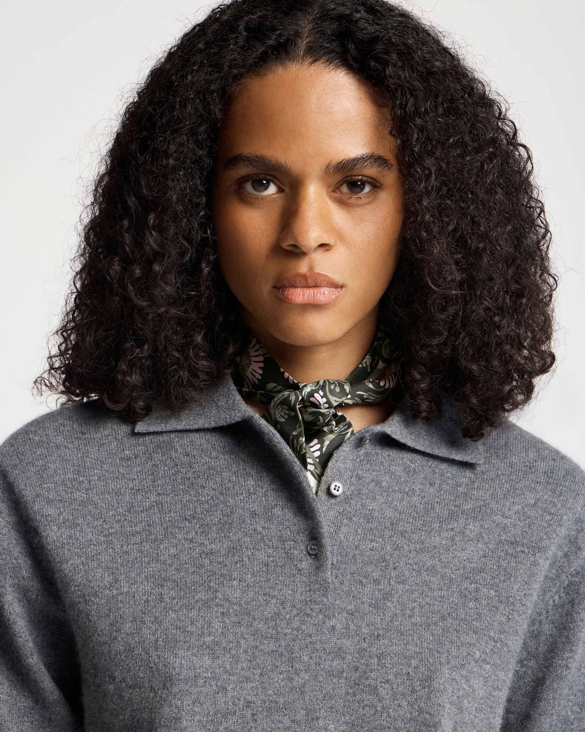 Silk Skinny Scarf - Dark Green Thistle Print