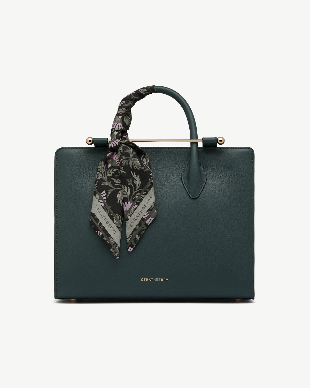 Silk Skinny Scarf - Dark Green Thistle Print