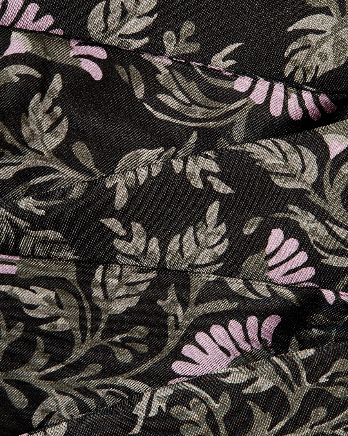 Silk Skinny Scarf - Dark Green Thistle Print