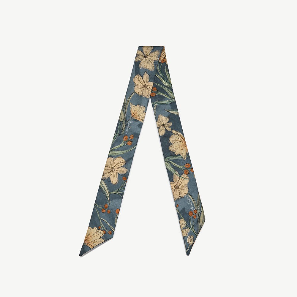 Silk Skinny Scarf - Loch Blue Flower Berry