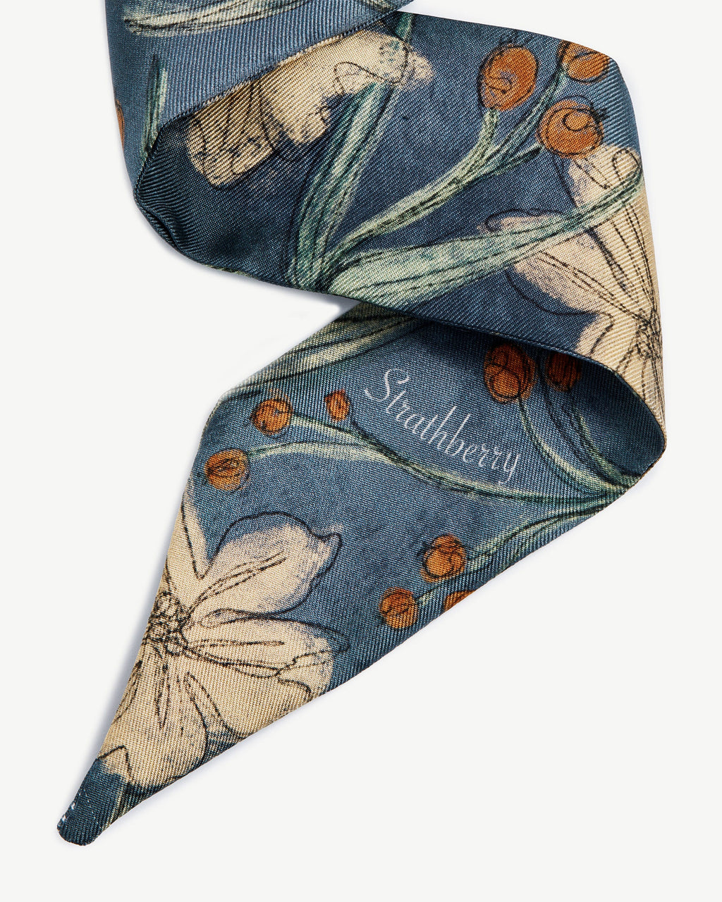 Silk Skinny Scarf - Loch Blue Flower Berry