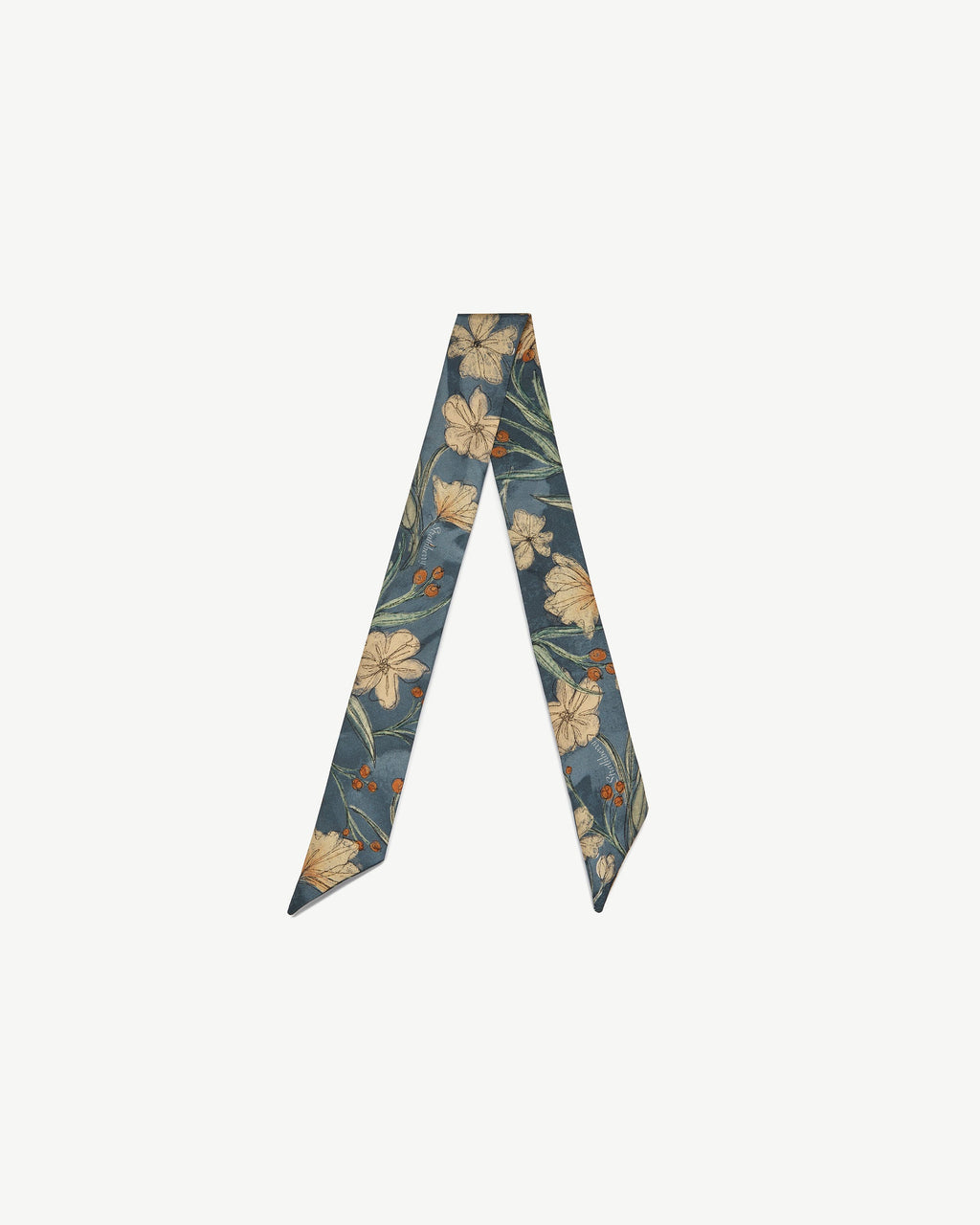 Silk Skinny Scarf - Loch Blue Flower Berry