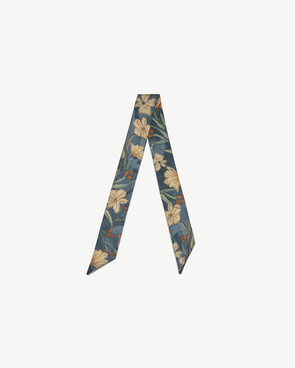 Silk Skinny Scarf - Loch Blue Flower Berry