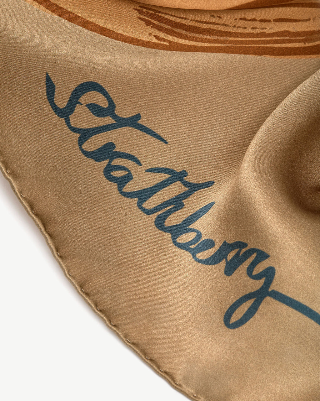 Silk Square Scarf - Cognac/Butter Yellow Bluebell Floral Print
