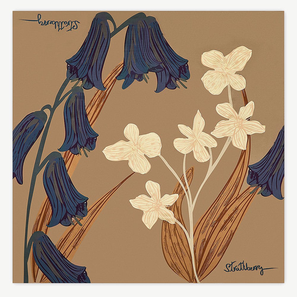 Silk Square Scarf - Cognac/Butter Yellow Bluebell Floral Print