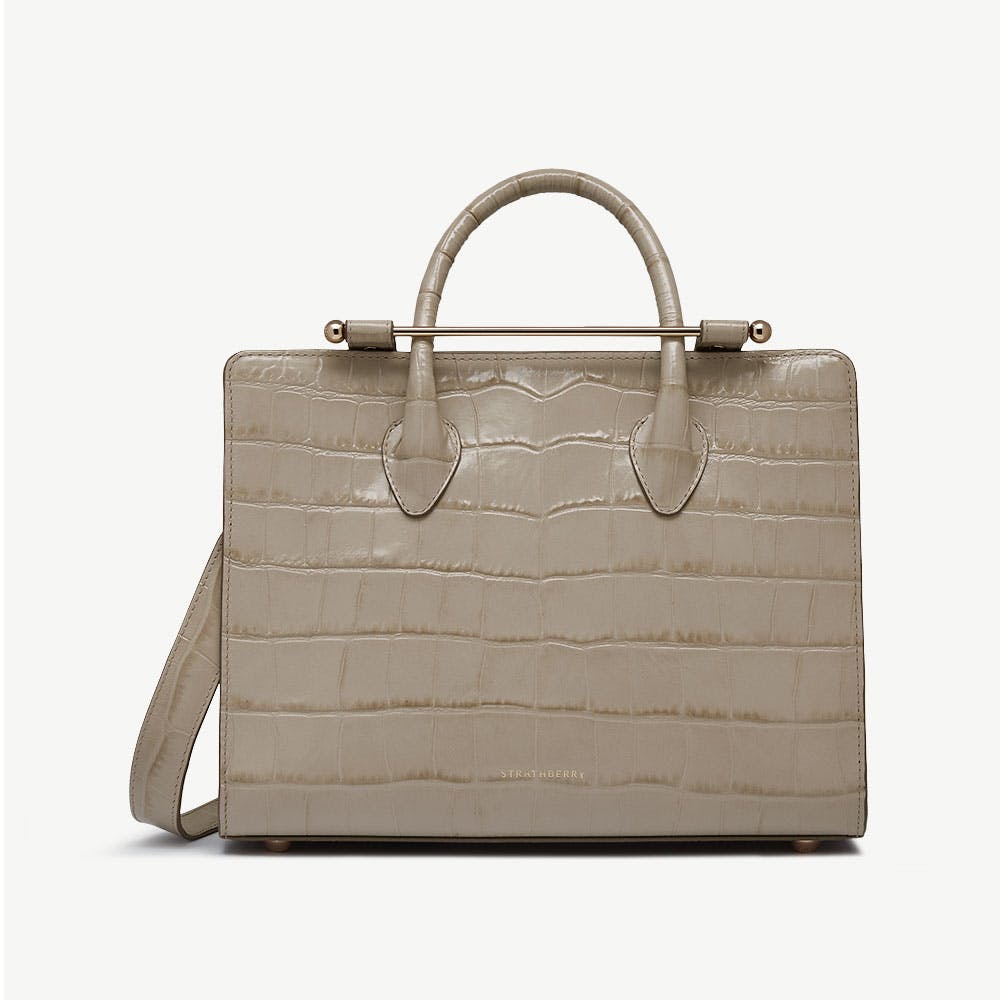 Midi Tote - Croc-Embossed Leather Light Taupe