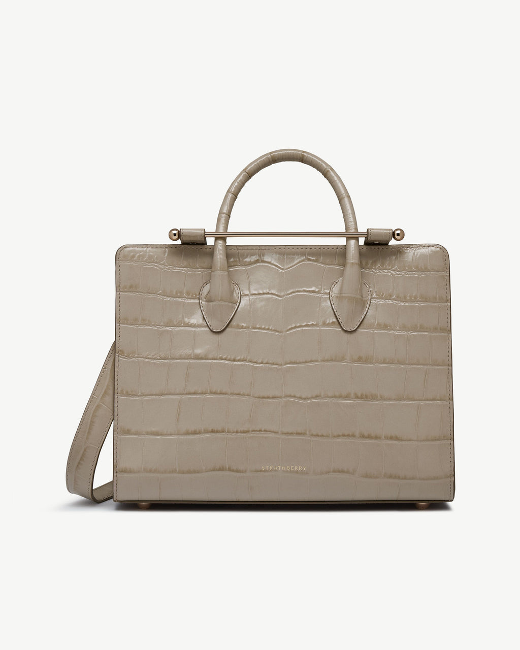 Midi Tote - Croc-Embossed Leather Light Taupe