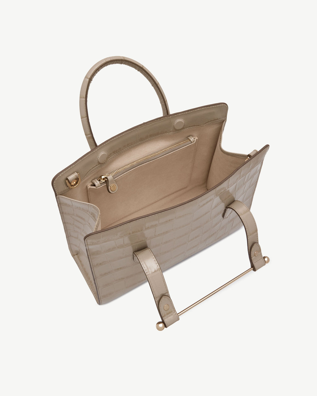 Midi Tote - Croc-Embossed Leather Light Taupe