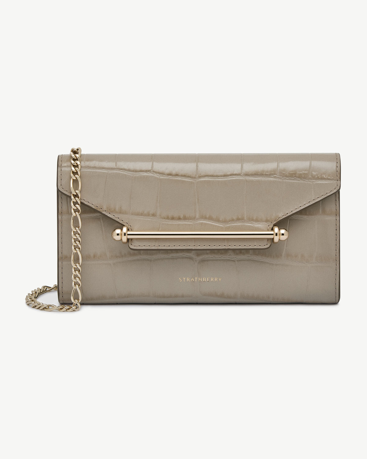 Multrees Chain Wallet - Croc-Embossed Leather Light Taupe