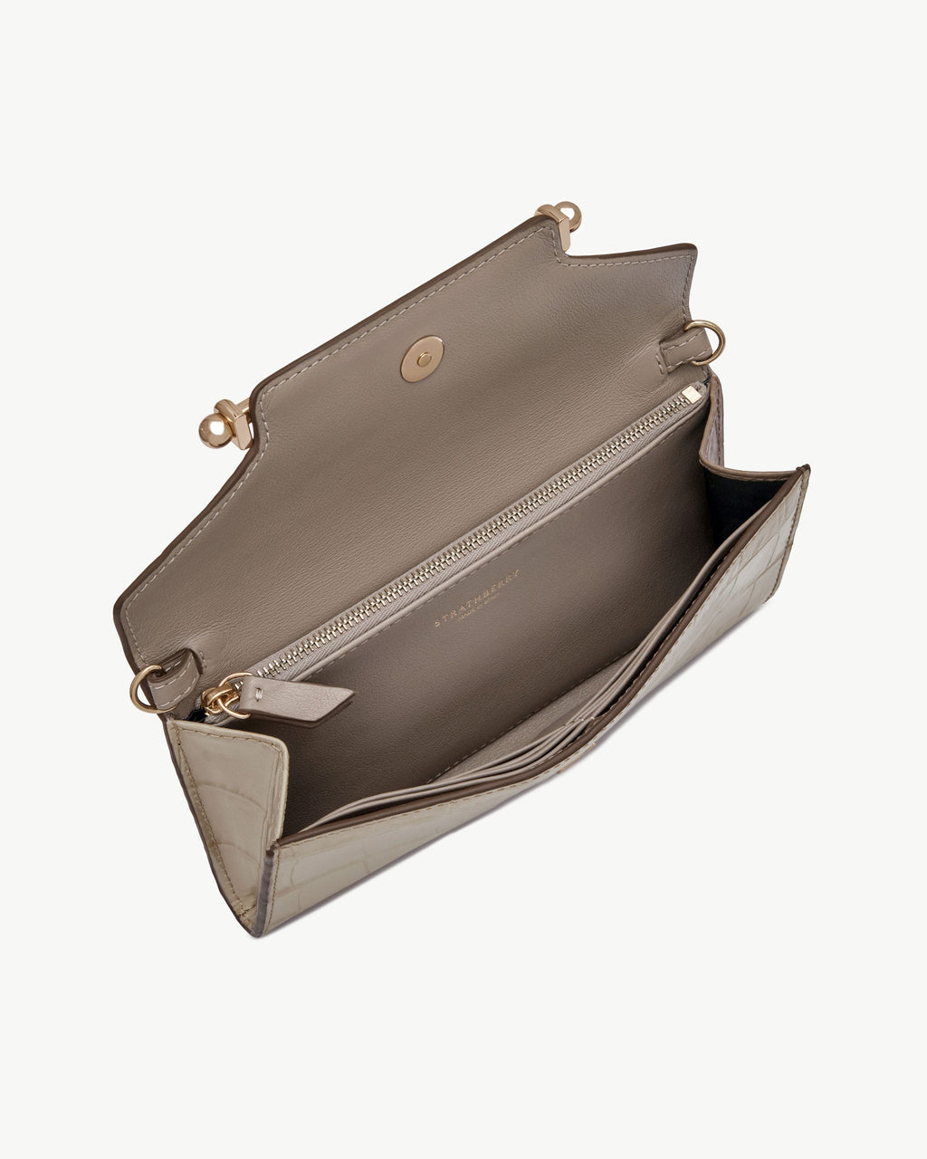 Multrees Chain Wallet - Croc-Embossed Leather Light Taupe
