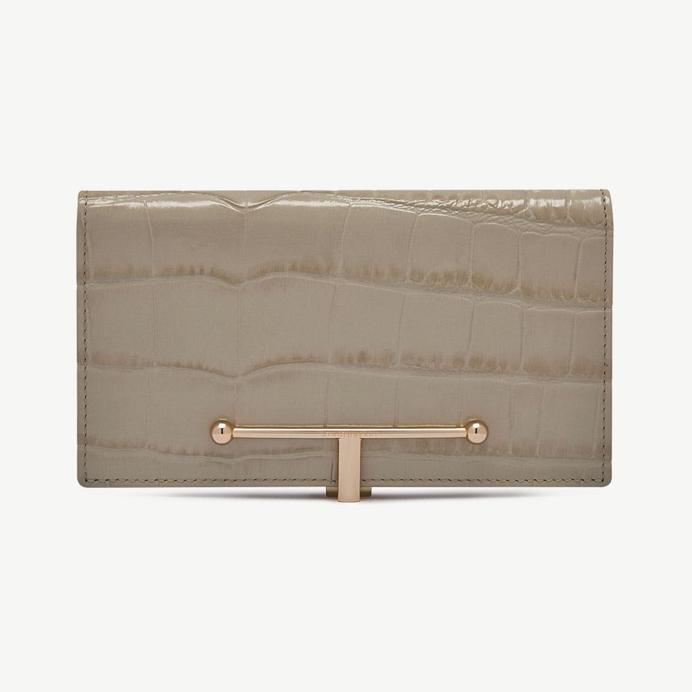 Large Melville Street Wallet - Croc-Embossed Leather Light Taupe