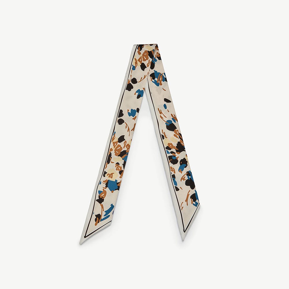 Silk Skinny Scarf - Vanilla/Blue Pop Flowers