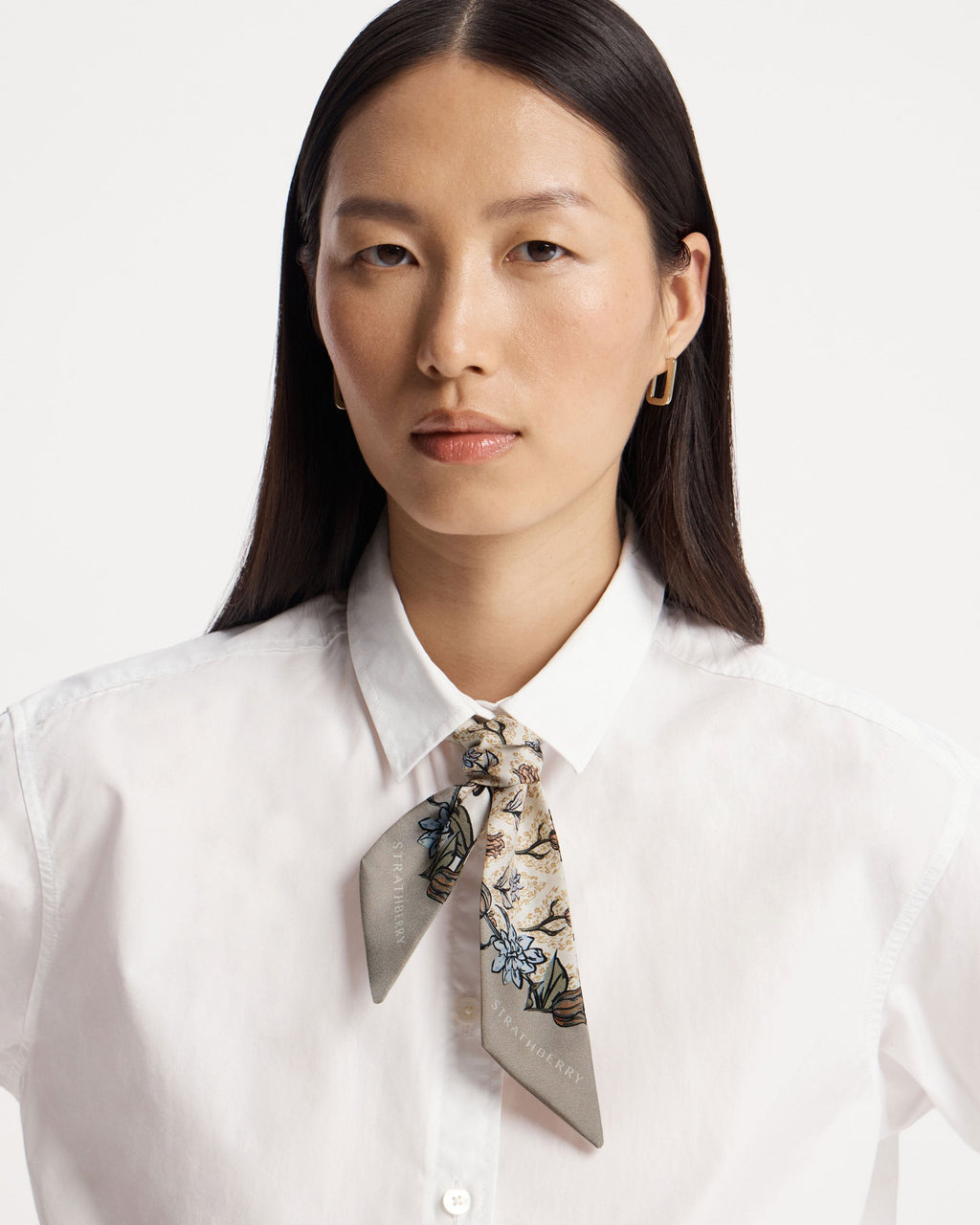 Silk Skinny Scarf - Light Taupe Wallpaper Flowers