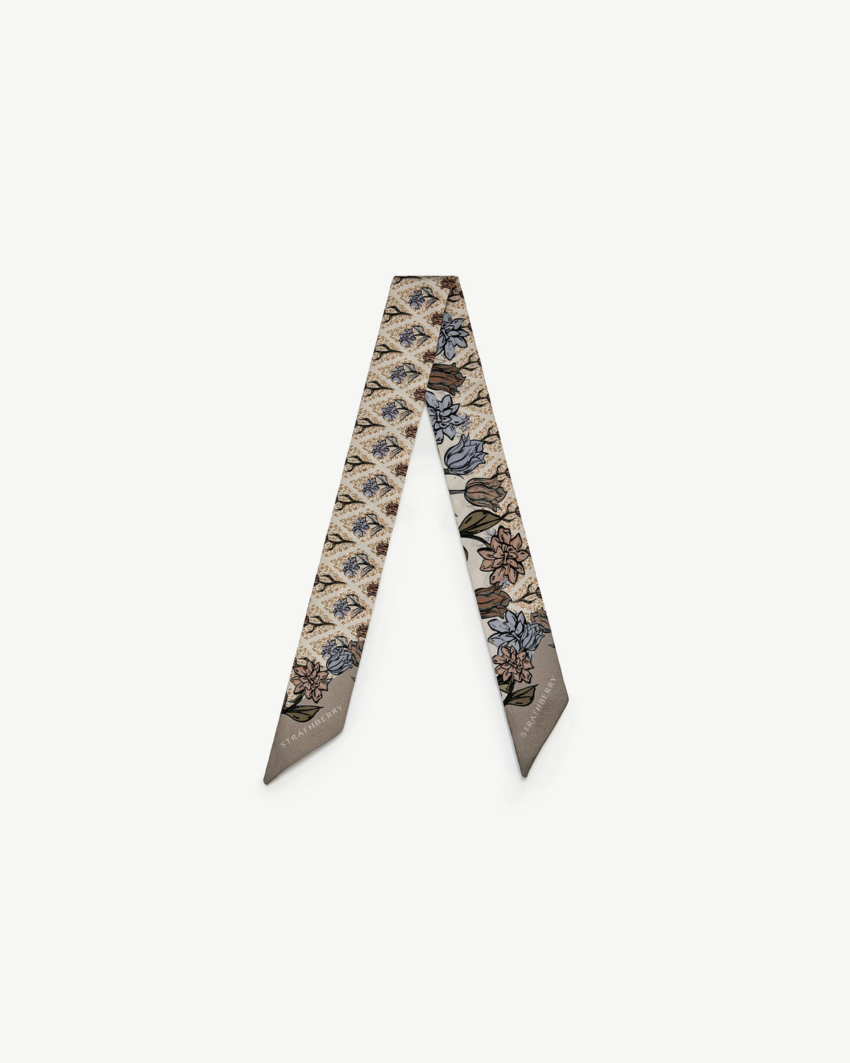 Silk Skinny Scarf - Light Taupe Wallpaper Flowers