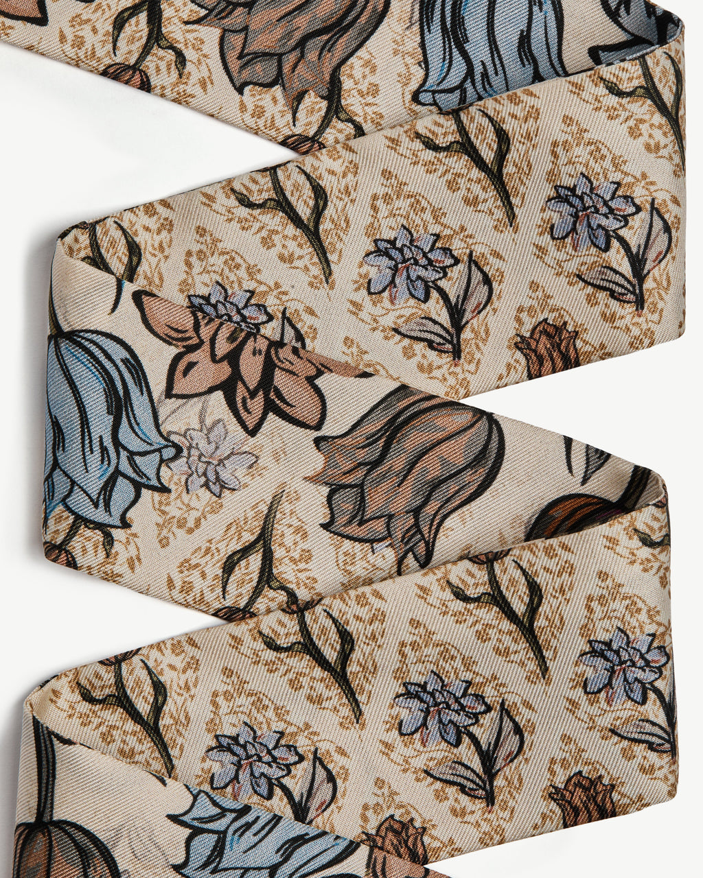 Silk Skinny Scarf - Light Taupe Wallpaper Flowers