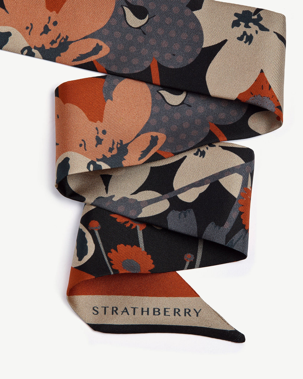Silk Skinny Scarf - Navy/Red Block Floral