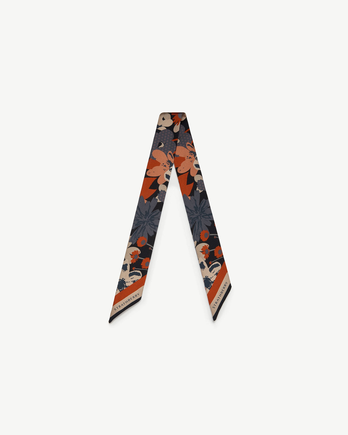 Silk Skinny Scarf - Navy/Red Block Floral