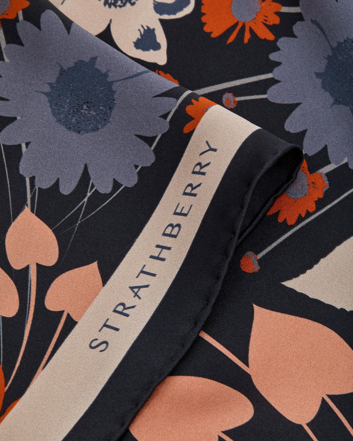 Silk Diamond Scarf - Navy/Red Block Floral