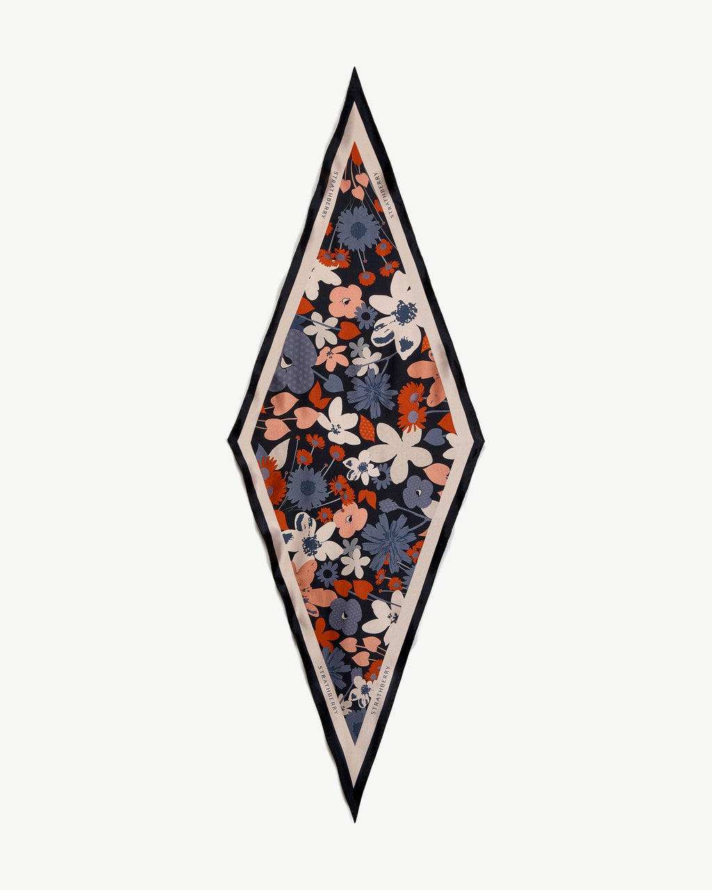 Silk Diamond Scarf - Navy/Red Block Floral