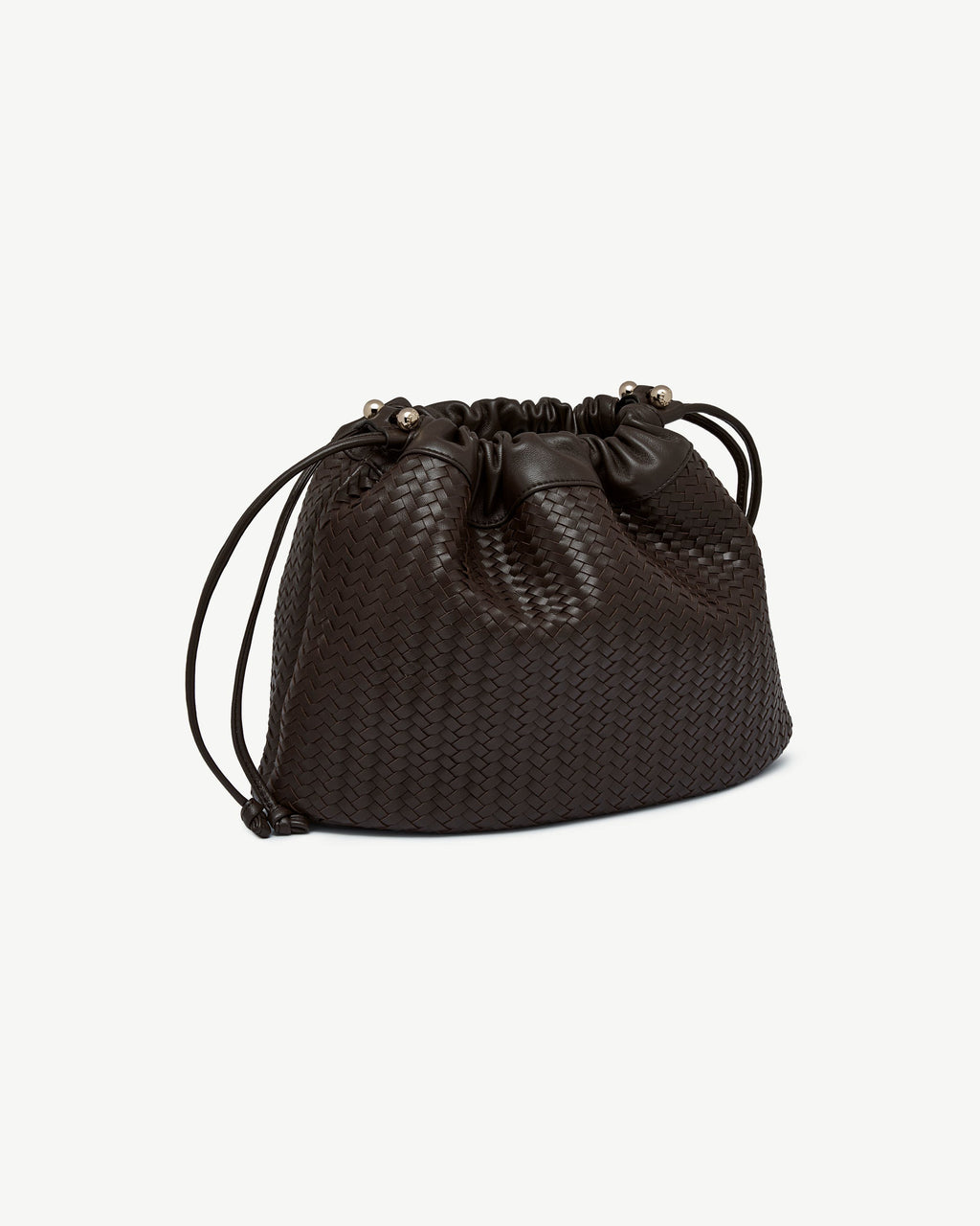 Charlotte Midi Drawstring - Chocolate Woven Leather