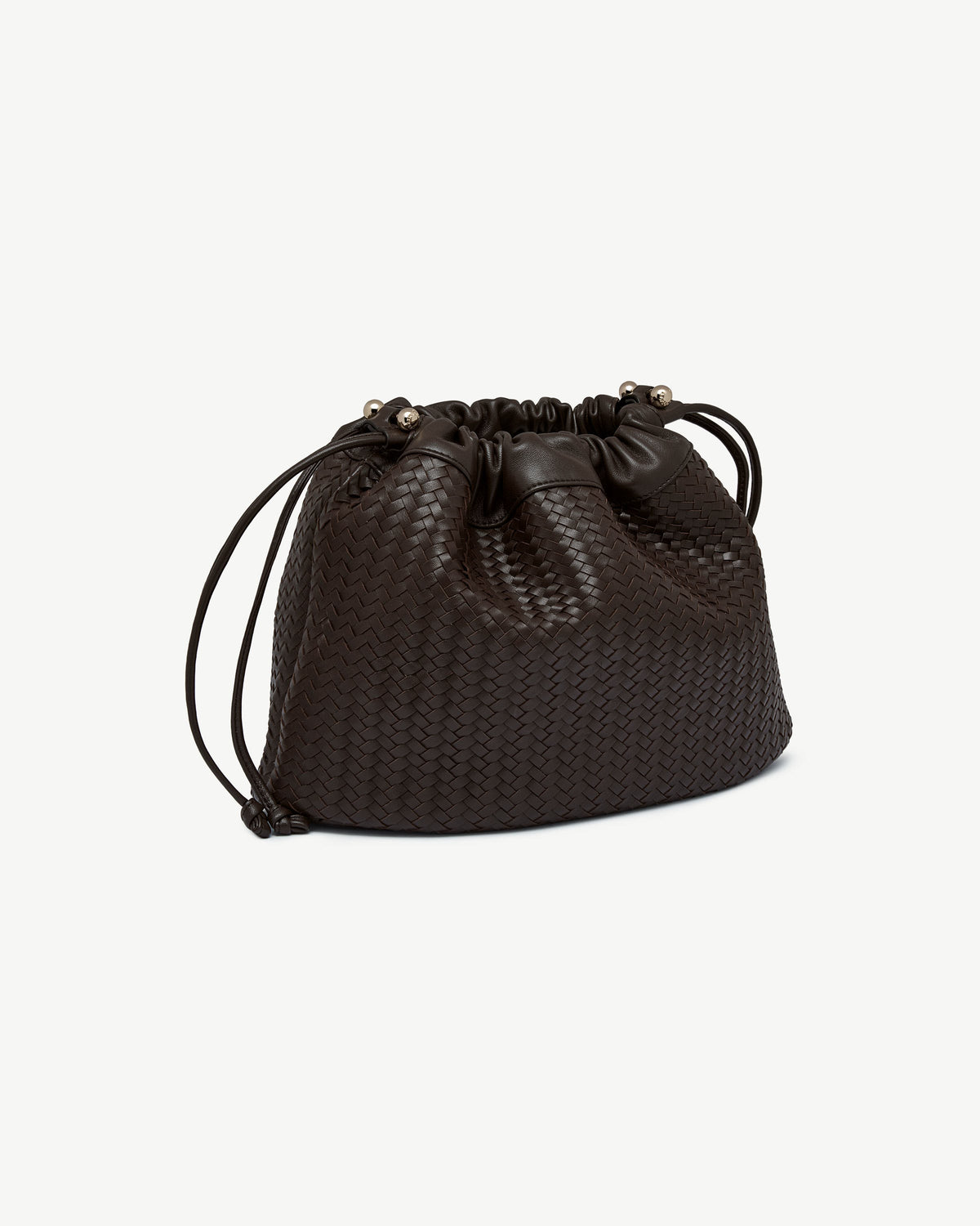 Charlotte Midi Drawstring - Chocolate Woven Leather