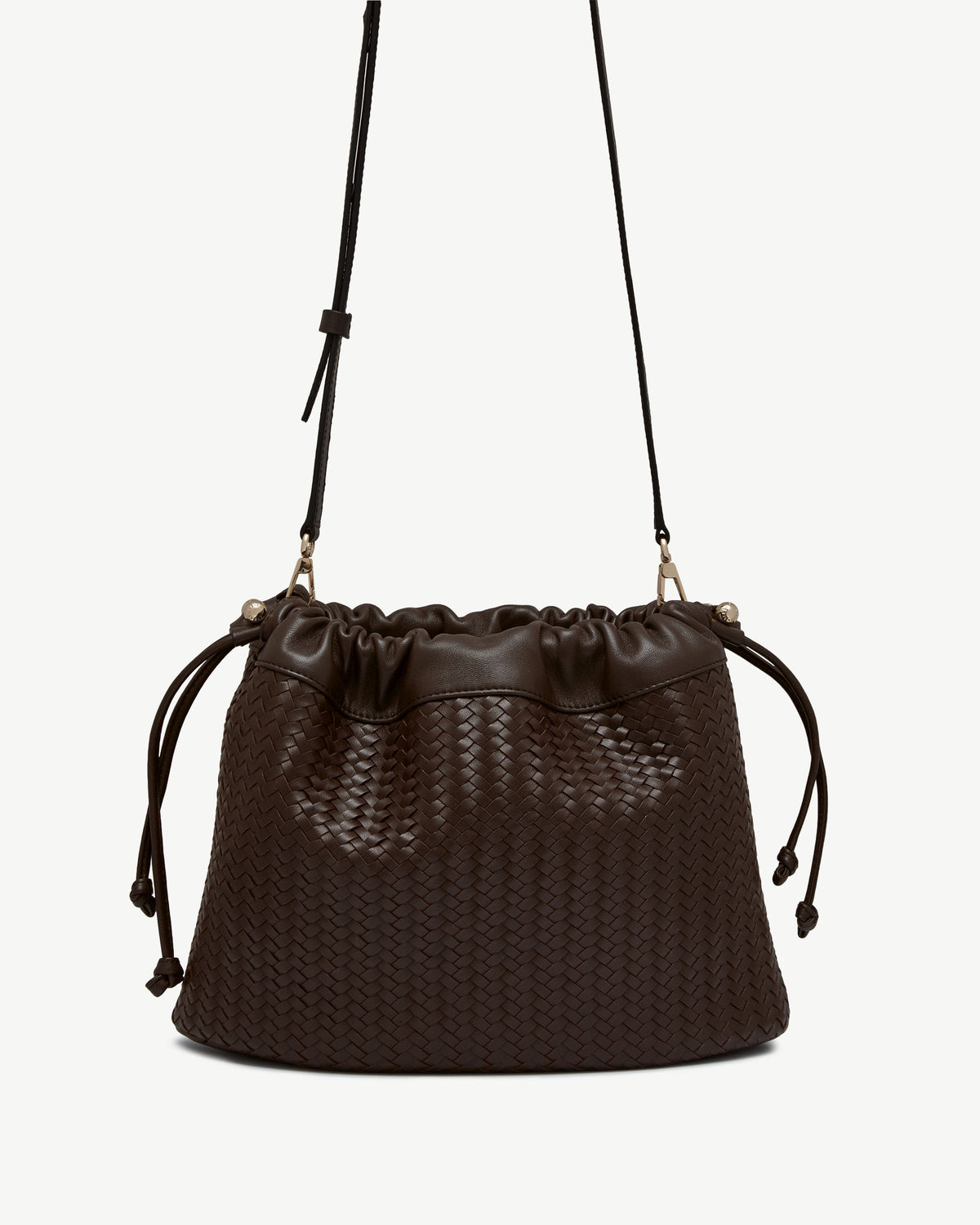 Charlotte Midi Drawstring - Chocolate Woven Leather