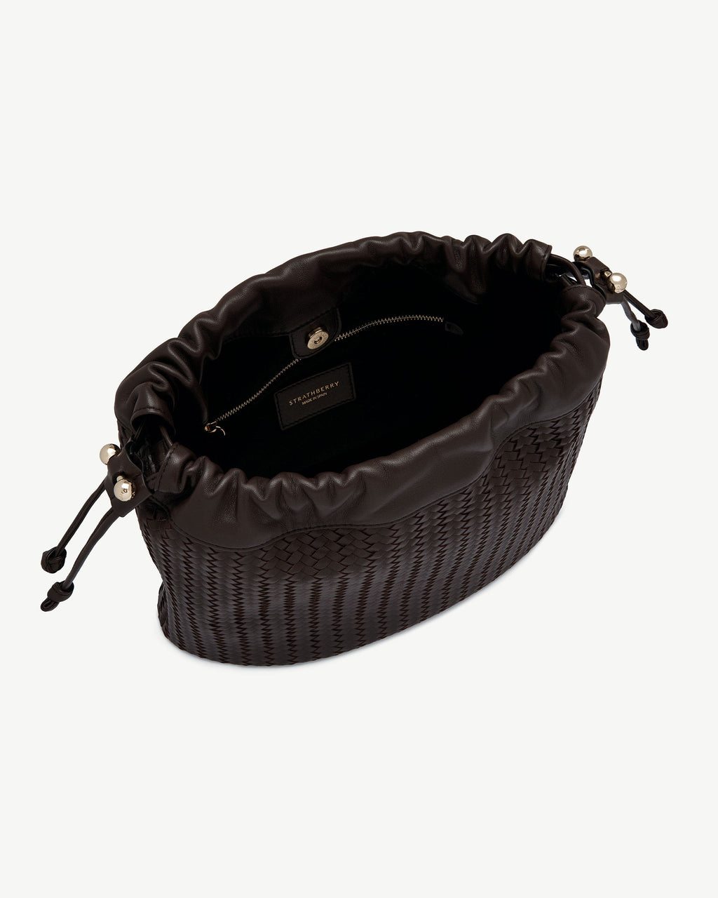 Charlotte Midi Drawstring - Chocolate Woven Leather