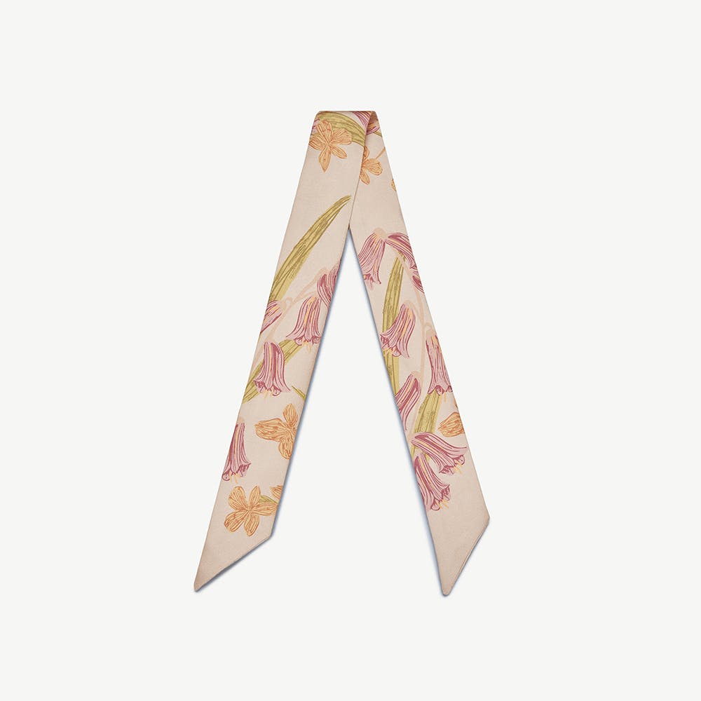Silk Skinny Scarf - Oat/Lime/Pink