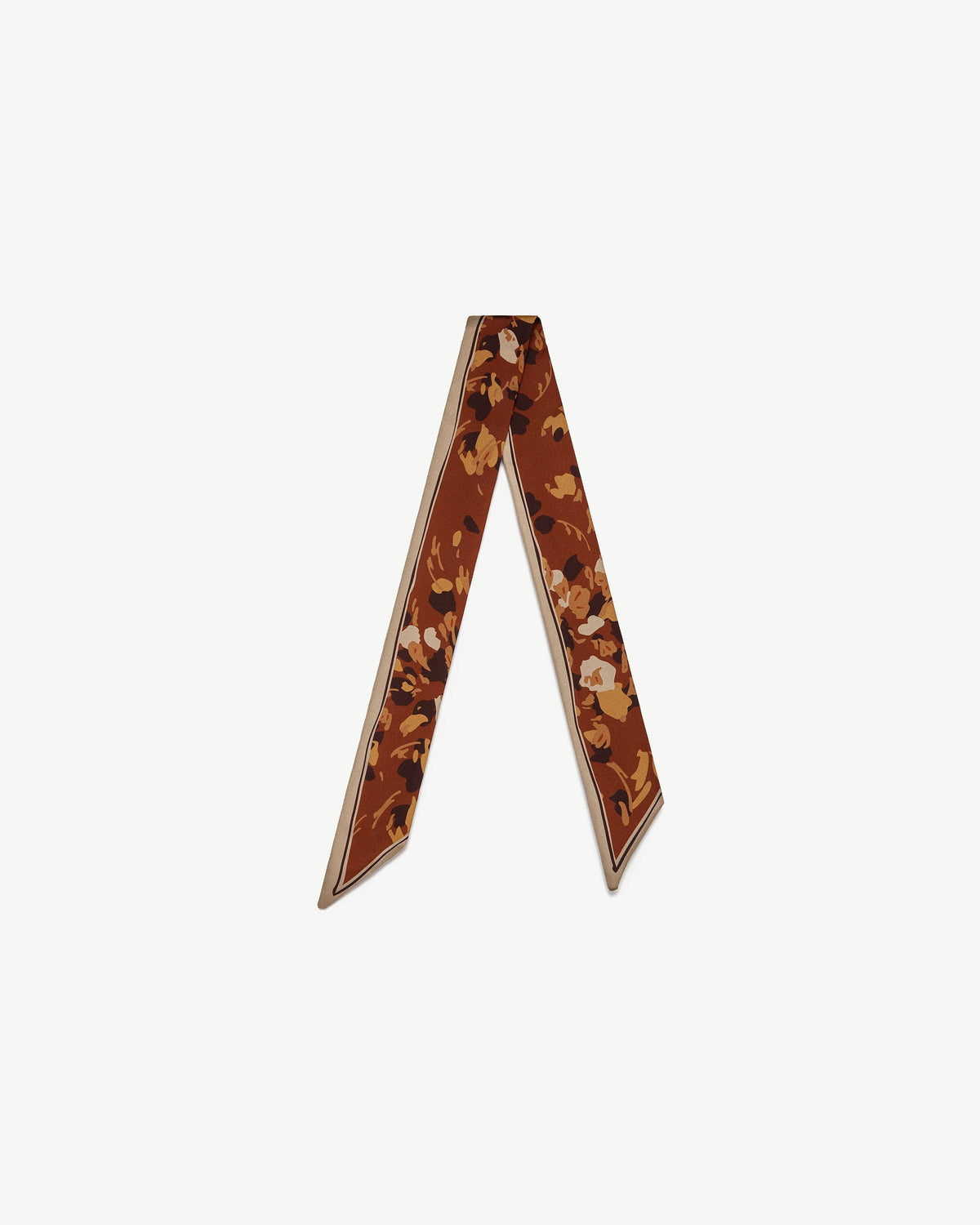 Silk Skinny Scarf - Sand/Oxblood Pop Flowers