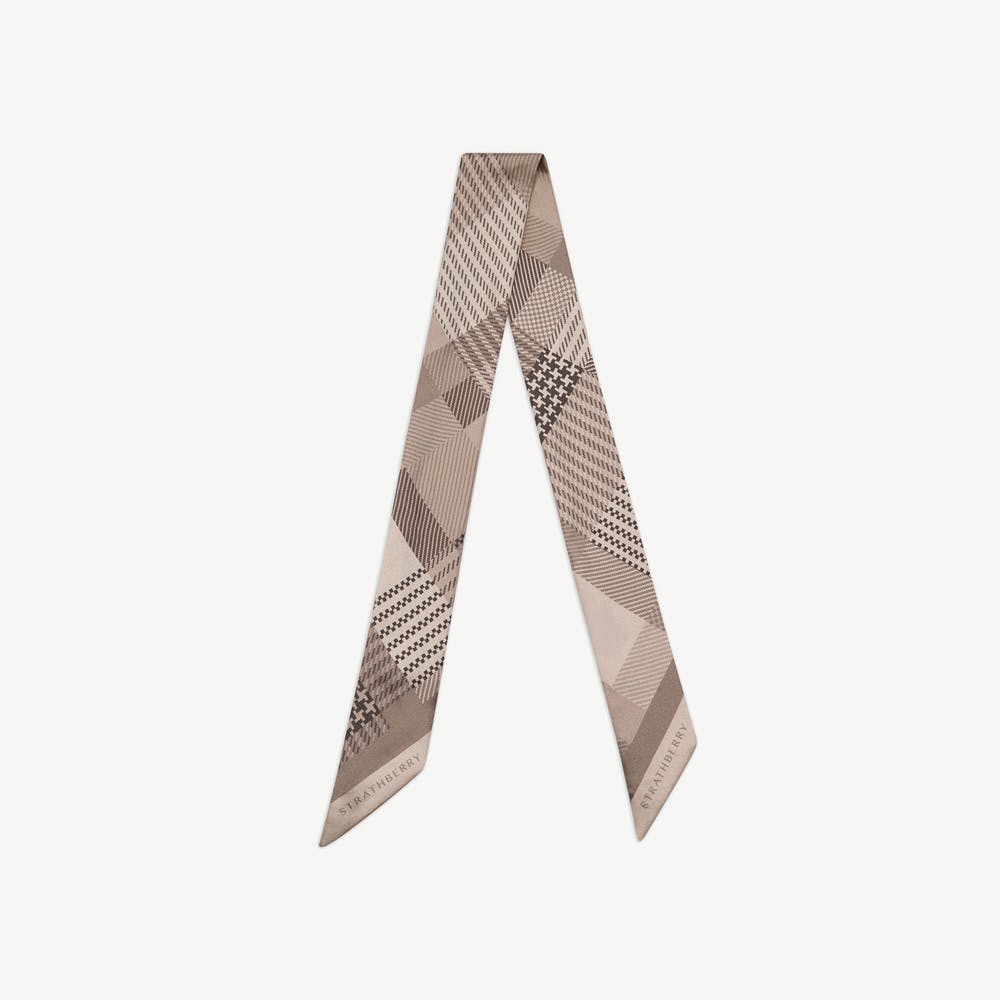 Silk Skinny Scarf - Oat Tartan