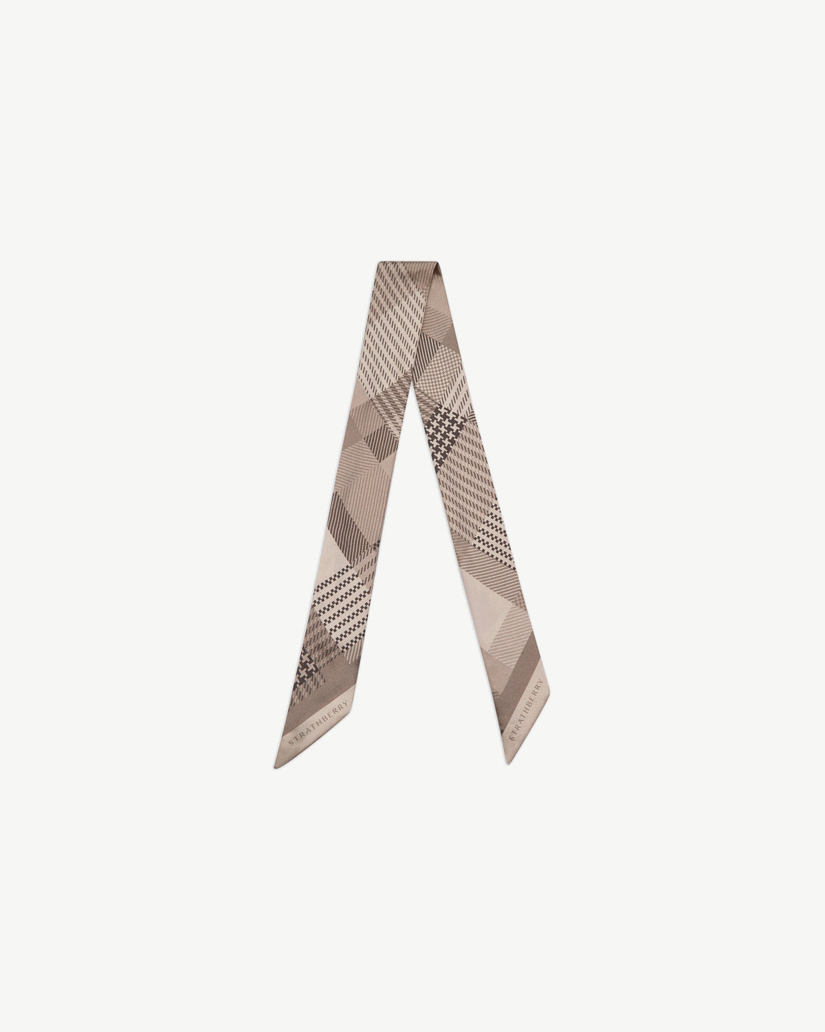 Silk Skinny Scarf - Oat Tartan
